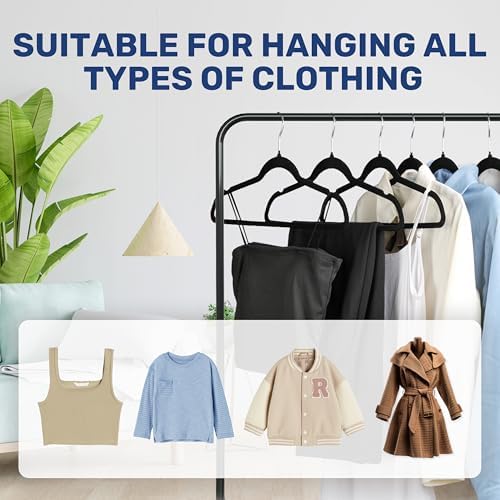 YSSOA 50 Packs Velvet Hangers, Non Slip Space Saving Suit Hangers, Heavy Duty Clothes Hangers with 360° Rotatable Hook for Coats, Pants, Black - Image 4