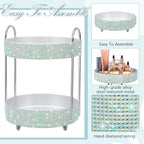 Honeydak Rotating Perfume Organizer Tray, 2 Tiers, Resin Diamond, AB Color - Image 3
