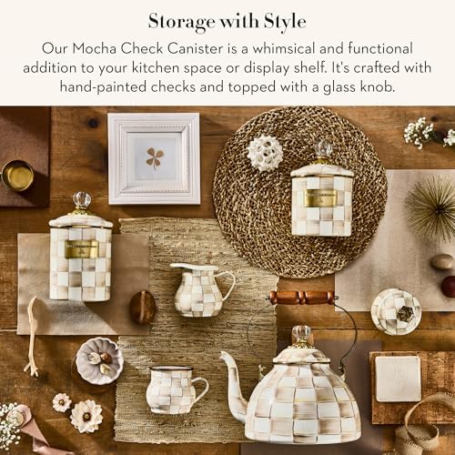 MACKENZIE-CHILDS Enamel Canister, Small, Brown-and-White Mocha Check - Image 2