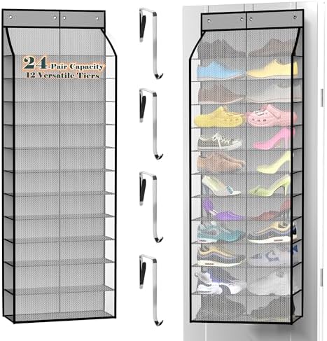 Kotkn 24-Pair Over Door Shoe Organizer for Family & Kids, Double Sided | Hanging Storage for Sneakers, Boots, Toys & Room Organization-Graphite Gray by Unknown