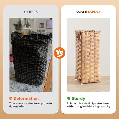 Rattan Umbrella Stand, Umbrella Holder for Entryway, Hand Woven Umbrella Rack Organizer Freestanding, with a Detachable Drip Tray, 4 Hooks, 6.5" L x 6.5" W x 16.5" H, Natural - Image 7