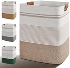 Laundry Hamper, 95L Tall Laundry Basket with Leather Handles, Rectangle Large Clothes Hamper for Organizing, Cotton Woven Laundry Baskets Storage Hampers for Bedroom, Nursery, Living Room by Degeyoyo