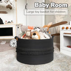 CherryNow 90L Large Woven Rope Blanket Basket with Tassel, 22" x 14", Black - Image 6