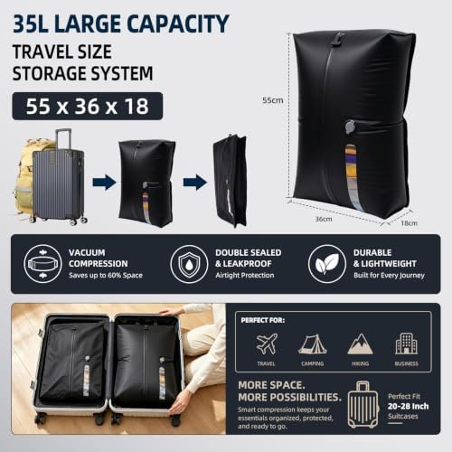 2PC Travel Vacuum Bags with Pump, 35L Vacuum Storage Bags for Clothes - Image 2