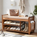 PETKABOO Shoe Bench with Hidden Drawer and Side Holder, 2 Tier Entryway Bench with Storage 39.4 in, Bamboo Shoe Rack with Cushion for Entryway Hallway Living Room Bedroom by PETKABOO