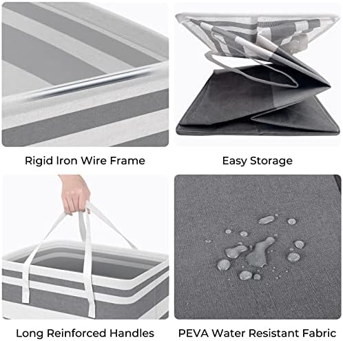 HomeHacks 2-Pack Large Laundry Basket, Waterproof, Freestanding Laundry Hamper, Collapsible Tall Clothes Hamper with Extended Handles for Clothes in The Dorm and Family Gradient Grey, 125L - Image 2