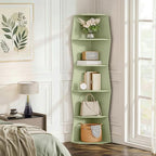 6-Tier Wavy Corner Shelf, Wooden Tall Corner Bookshelf, Green - Image 3