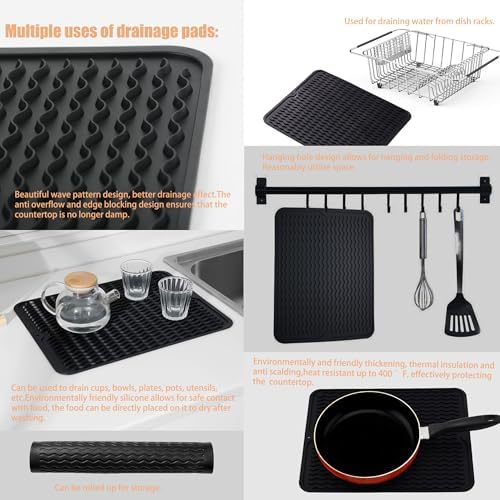 NiuYichee Stainless Steel Dish Drying Rack (15" L X 11" W X 4.1" H), Expandable Fruit & Vegetable Drain Rack Over Sink, Dish Drainer Rack in Sink, with Utensil Holder & Silicone Mat (16") - Image 6