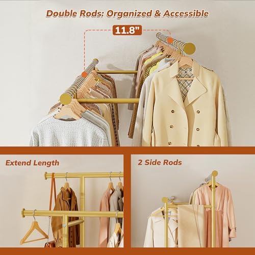 Clothes Rack 210 LBS Double Rods Extra Storage Basket - Image 4