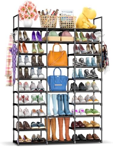 Kottwca 3 Row 10 Tier Large Shoe Rack Organizer for Closet Entryway, 60-65 Pair Shoe Boot Storage Rack, Metal Shoe Shelf Tall Vertical Stackable Shoe Stand for Bedroom Corner by Kottwca