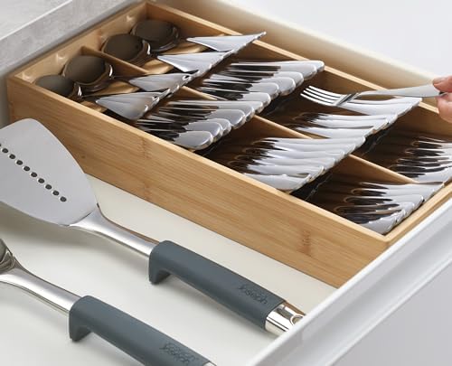 Joseph Joseph Drawer Store Large Compact Flatware, Silverware, Cutlery Drawer Organizer, 8 compartments, Holds 48 Pieces, Bamboo - Image 4