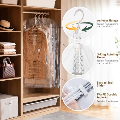 TAILI Hanging Vacuum Storage Bags for Clothes Space Saver 6 Combo Clear - Image 5