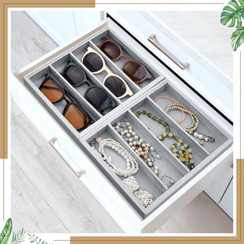 Amylove 4 Pcs Gray Sunglass Organizer Trays 4 Grids Velvet Glasses Holder Jewelry Display Organizer Eyeglasses Storage Box Drawer - Image 6
