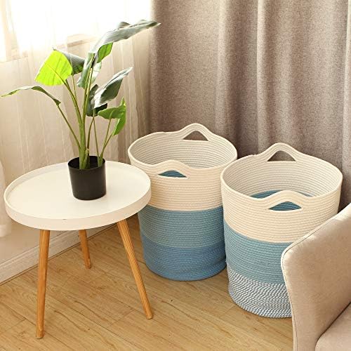 Sea Team Large Woven Cotton Rope Laundry Basket with Handles, 20 x 14 in - Image 3