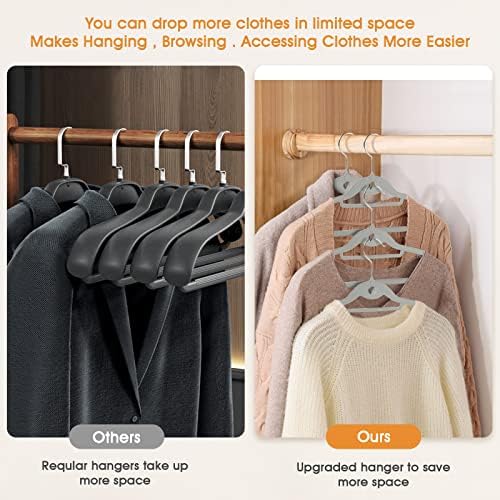 Velvet Clothing Hangers Slim Stackable Non-Slip Grey Suit Hanger Space Saving Clothes Hanger Heavy Duty Adult Hangers with 360°Swivel Hook Pack of 20 - Image 4