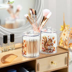 Fustylead 4 Pack Watercolor Autumn Squirrel and Acorns Plastic Apothecary Jar Set for Cotton Swab, Ball, Pad, Floss, Qtip Holder Dispensers for Bathroom Storage Organizer - Image 5