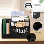 Wood Desk Organizer, Mail Organizer Countertop with Drawer, Black - Image 2