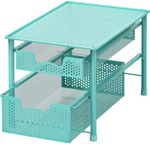 Simple Houseware Stackable 2 Tier Sliding Basket Drawer, Turquoise by SimpleHouseware