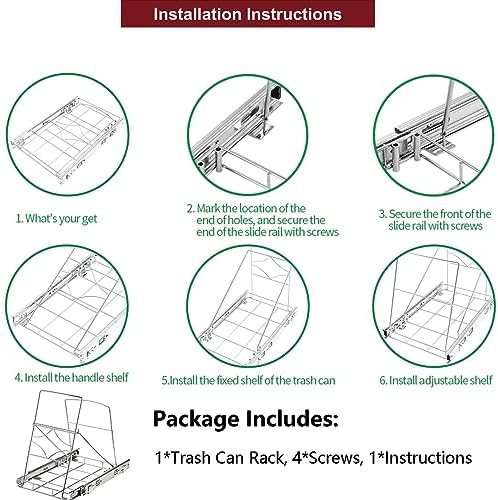 Youeon Pull Out Trash Can Under Cabinet, Adjustable Stainless Steel Under Sink Trash Can Pull Out, Slide Out Garbage Shelf, Fit for 7-11 Gallon Trash Can(Not Included) - Image 4