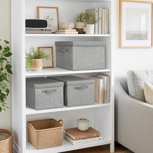 GRANNY SAYS Fabric Boxes with Lids, Storage Bins with Handles, Shelf Bins for Organizing, Extra Large Storage Boxes for Linens Clothes, Decorative Storage Containers, Gray, 3-Pack - Image 2