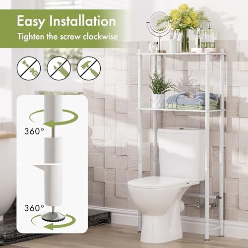 AmazerBath Bamboo Over The Toilet Storage Shelf, 2-Tier Over Toilet Bathroom Organizer Rack, Bathroom Shelves Over Toilet Space Saver, White - Image 5