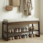 Shoe Rack Bench with Cushion, 2-Tier Entryway Bench with Storage for Front Entrance, Hallway Living Room Bedroom (Walnut, 31.5") by Moutosne