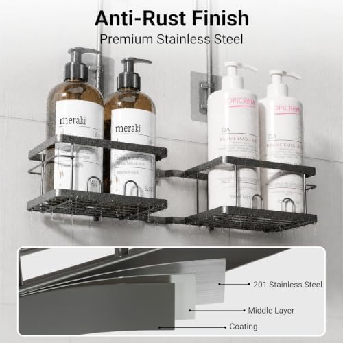 Adjustable Shower Caddy Hanging Rustproof Shower Caddy for Handheld Showerheads, Shower Organizer with Hooks Soap Holder, Anti-Swing Shower Rack Bathroom Accessories (Grey) - Image 3