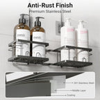 Adjustable Shower Caddy Hanging Rustproof Shower Caddy for Handheld Showerheads, Shower Organizer with Hooks Soap Holder, Anti-Swing Shower Rack Bathroom Accessories (Grey) - Image 3