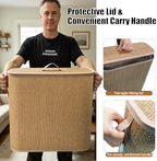 Bamboo Toilet Paper Storage Basket with Lid & Handle, 32L Large Capacity - Image 5