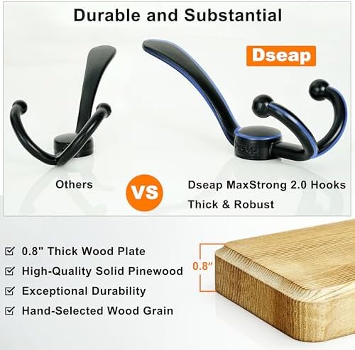 Dseap Coat Rack Wall - Heavy-duty 38-1/4" Long, with Reinforced 10 Custom Tri-Hooks, Solid Wood Wall Hanger for Coats Hat Jackets - Rustic Farmhouse Entryway Storage, Weathered Blue & Black, Pack of 2 - Image 3