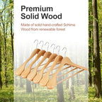 TOPIA HANGER Wide Shoulder Wooden Hangers, Suit Hangers with Non Slip Pants Bar & 360° Swivel Hook, Solid Wood Heavy Duty Coat Hanger, 6 Pack (Natural)-CT02NA - Image 6