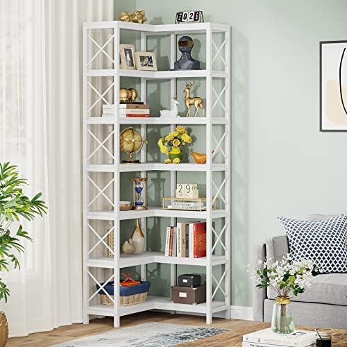 Tribesigns 7-Shelf Corner Bookshelf,Large Modern Corner Bookcase, 7-Tier Tall Corner Shelf Storage Display Rack with Metal Frame for Living Room Home Office (White) - Image 3