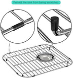 SANNO Sink Bottom Grid for Kitchen, Sink Protectors with Rear Drain Hole for Double Sink,Stainless Steel,13" L x 11.6" W - Image 3