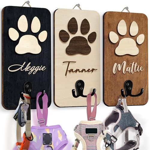 Personalized Dog Leash Holder Wall Mount, Pet Harness Hanger, Dog Collar Organizer for Entryway, Key Rack for Wall Decorative, Memorial Cat Leash Holder for Wall, Pet Loss Gifts, Home Decor by VINARTSVN