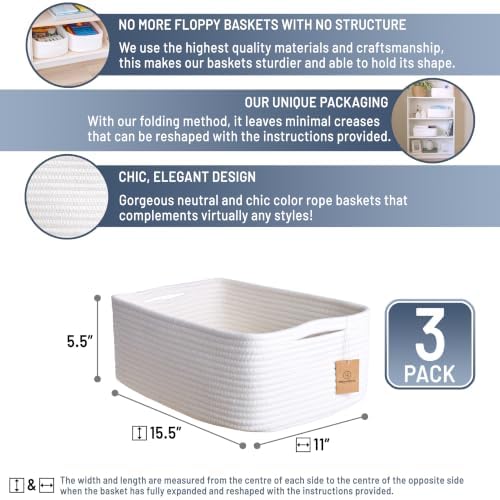 Woven Rope Baskets for Organizing, 3 Pack, 15.5 x 11 x 5.5" Storage Bins - Image 2