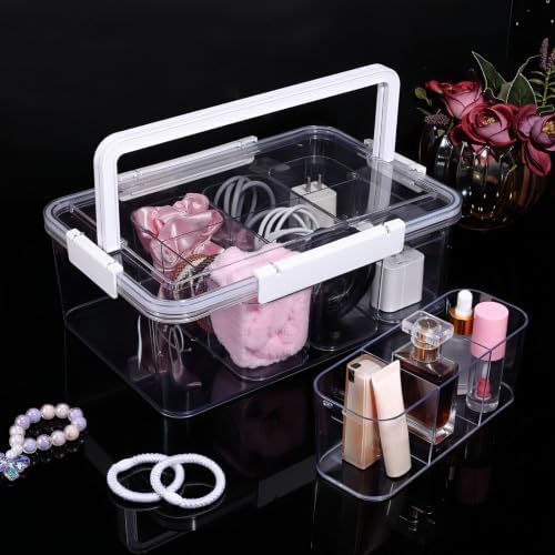 Large Cable Storage Box with Lid Clear Power Cords Organizer 4 Adjustable Dividers Case Desktop Cable Management Box for Home Office Phone Charger Art Crafts Stationery (White) - Image 5