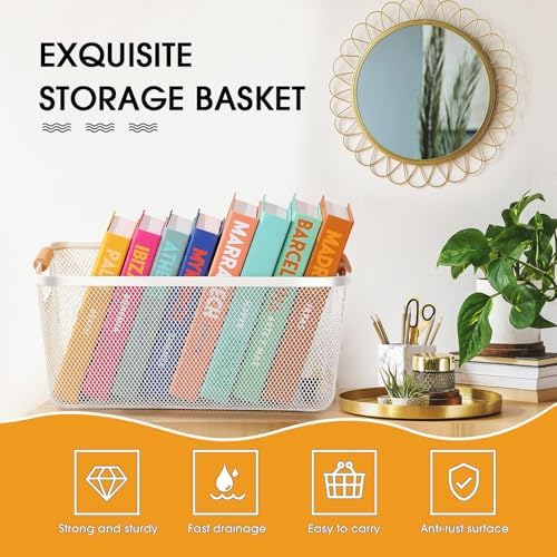 Ziliny 4 Pcs Mesh Wire Baskets for Organizing, Extra Large, Cream White - Image 4