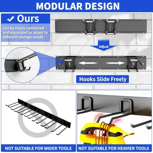Garage Tool Organizer Wall Mount, 64 Inch Heavy Duty Garden Tool Organizer Storage System, Easy Install with 8 Adjustable Hooks, for Garage, Basement, Shed, Workshop, Black, Steel - Image 4