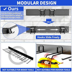Garage Tool Organizer Wall Mount, 64 Inch Heavy Duty Garden Tool Organizer Storage System, Easy Install with 8 Adjustable Hooks, for Garage, Basement, Shed, Workshop, Black, Steel - Image 4