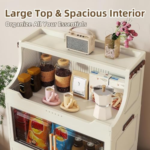 174QT Stackable Storage Bins with Lids & Rack, 4 Tier Large Capacity Foldable Storage Cabinet, Clear Collapsible Pantry Organizer for Home, Kitchen, Bathroom, Dorm, Office - Image 5