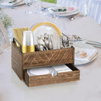 Paper Plate Dispenser with Drawer, Paper Plate Holder for Kitchen Counter, Wood Rustic Silverware Utensil Caddy, Cutlery Flatware Organizer for Cup Spoon Fork Plates Napkins, Brown Kitchen Accessories - Image 5