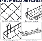 4 Pcs 15.75 x 3.94 x 1.97 Inch Black Metal Grid Wall Hanging Basket, Wire Storage Organizer Baskets with Hooks for Kitchen, Bathroom, Home Decor - Image 3