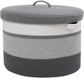 20x15 Inch Extra Large Round Cotton Rope Storage Basket with Lid, Decorative Woven Bin with Cover for Living Room Bedroom Closet, Grey Mix & Dark Grey by Cottonphant