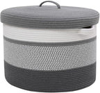 20x15 Inch Extra Large Round Cotton Rope Storage Basket with Lid, Decorative Woven Bin with Cover for Living Room Bedroom Closet, Grey Mix & Dark Grey by Cottonphant