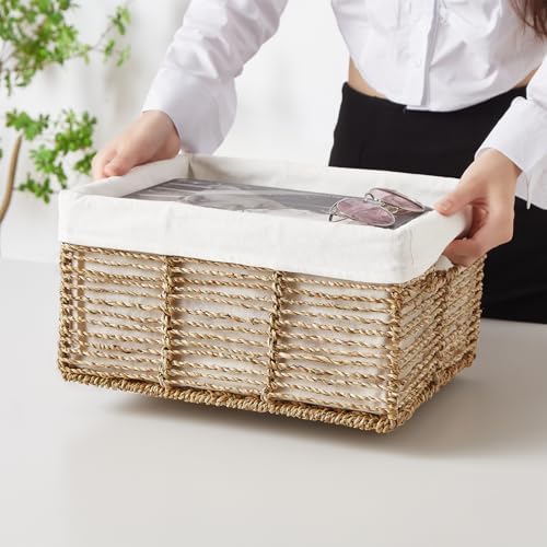 Vagusicc Wicker Storage Basket, 6 Pack Seagrass Baskets for Organizing, Wicker Baskets with Handle, Rectangular Woven Basket for Storage Shelves, Cube Storage Bins for Closet/Clothes/Dresser - Image 3