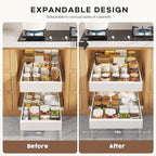 Seinloes 4 Pack Pull Out Cabinet Organizers 21" Deep With Raising Pad for Framed Cabinets, Expandable Width (9"-14") Slide Out Drawers Upgrade 3 Slide Rails, Roll Out Shelves Adhesive, White - Image 3