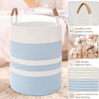 Large Laundry Basket, Laundry Hamper with Leather Handles, 90L Woven Dirty Clothes Hamper, Rope Hampers for Bedroom, Barthroom, Blue - Image 5