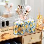 4Pack Hand-drawn Lemons Print Apothecary Jars with Lid, 10 Oz Clear Plastic Apothecary Jar Set Qtip Holder Storage Containers for Cotton Ball Swabs Bathroom Vanity - Image 6