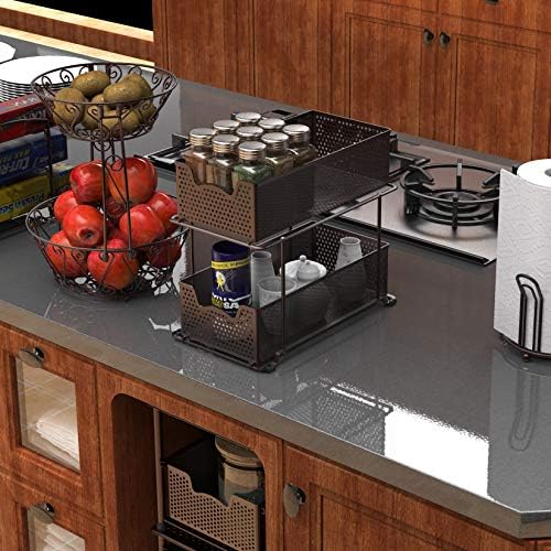 Simple Houseware 2 Tier Sliding Cabinet Basket Organizer Drawer, Bronze - Image 2