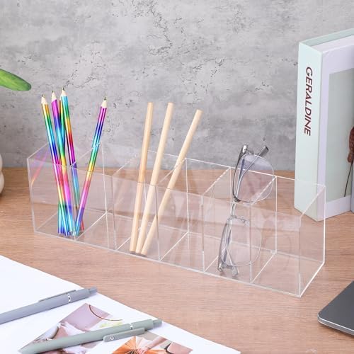 2 Pack Acrylic Pencil Holder 6 Compartments Clear Pen Organizer - Image 5